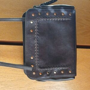 Tignanello Dark Brown Studded Leather Crossbody Bag